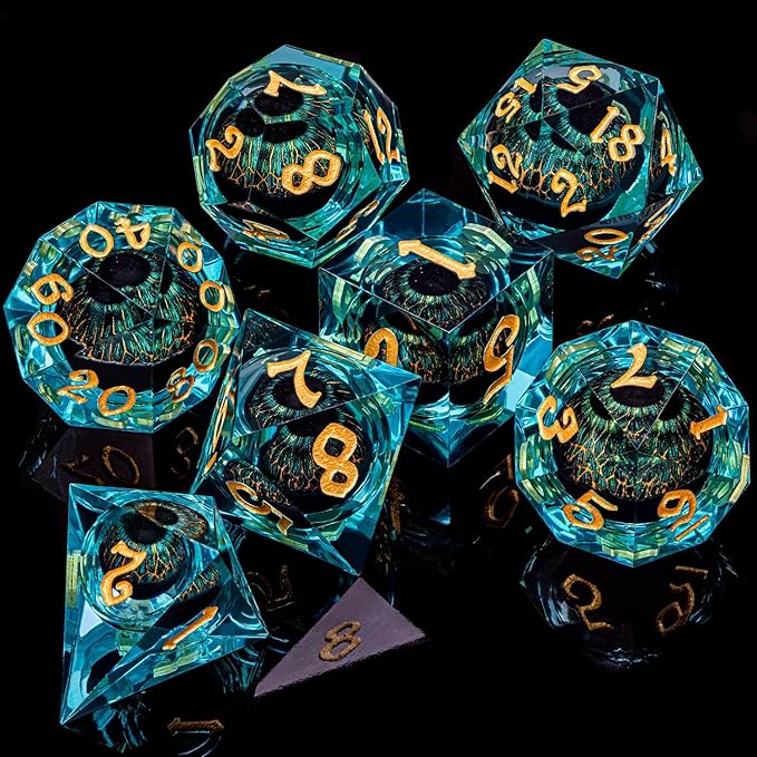 ARUOHHA DND Resin Dice Dragon Eye Dice Liquid Core Red Sharp Edged Dice Set with Gift Box, Polyhedral D and D Dice Set Role Playing Game D20 D12 D10 D8 D6 D4