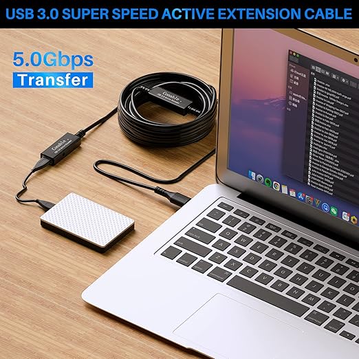 USB 3.0 Active Extension Cable 30 Feet, Long USB Type-A Male to Female Extender Cord, Built-in 2 Signal Booster Smart Chips, 5Gbps Transfer, for Printer, Xbox, Webcam, VR, Hard Drive, USB Hub and More