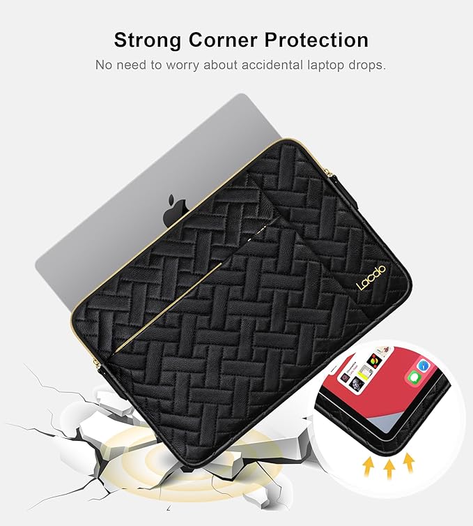 Lacdo Laptop Sleeve Case for 14 inch New MacBook Pro M4/M3/M2/M1 Chips Pro Max A3112 A3401 A3185 A2918 A2992 A2779 A2442 2024-2021, 13.8 inch Surface Laptop 7th Copilot+PC Computer Bag, Elegant Black
