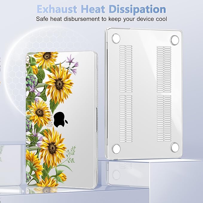 Case for MacBook Air 15 Inch 2025 2024 2023 Release M4 A3241 M3 A3114 M2 A2941, Hard Shell with Screen Protector & Keyboard Cover, Compatible with Touch ID, Sunflowers