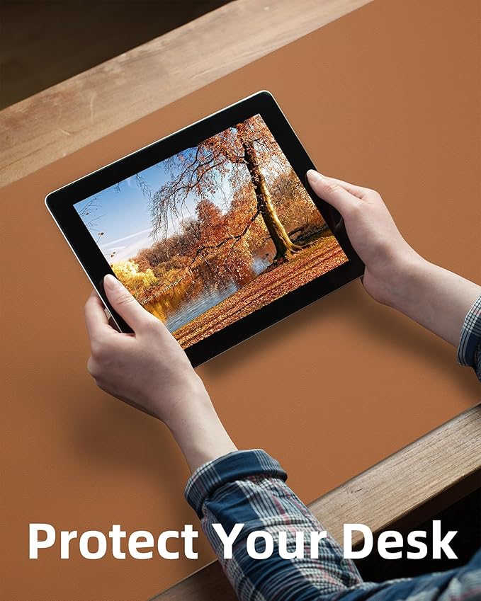 Leather Desk Pad Protector,Mouse Pad,Office Desk Mat, Non-Slip PU Leather Desk Blotter,Large Desk mat,Waterproof Keyboard mat for Office/Home/Decor (Light Brown,55" x 17")