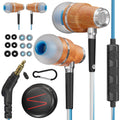 Symphonized Wired Earbuds 3.5mm Jack – Wooden Earphones with Mic & Volume Control, Plug In Ear Headphones Wire, Corded Ear Buds Wired Earbuds with Microphone for Computer, Laptop & Phone with Aux Cord
