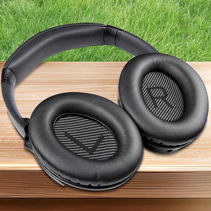 SoloWIT Replacement Earpads Cushions for Bose QuietComfort 35 (QC35) & Quiet Comfort 35 II (QC35 ii) Headphones, Ear Pads with Softer Leather, Noise Isolation Foam, Added Thickness (Black)