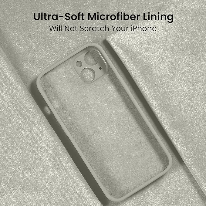 FireNova Designed for iPhone 13 Case, Silicone Upgraded [Camera Protection] Phone Case with [2 Screen Protectors], Soft Anti-Scratch Microfiber Lining Inside, 6.1 inch, Stone