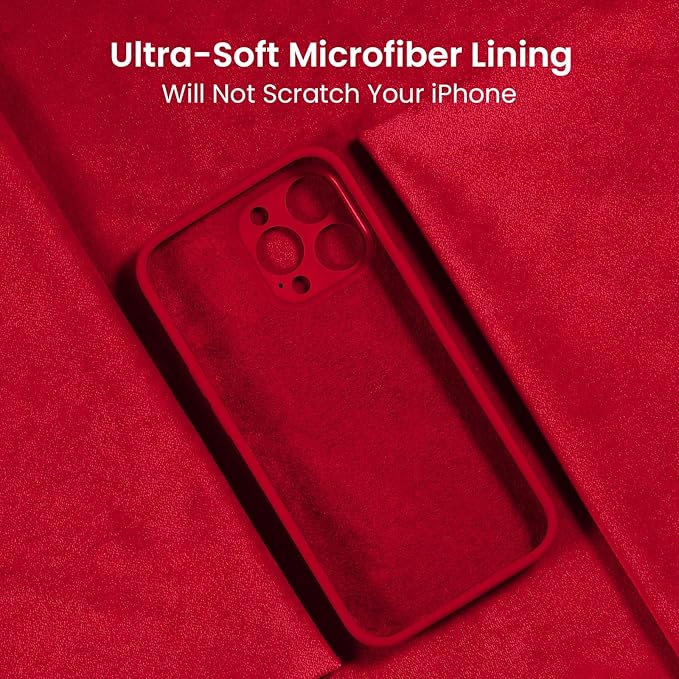 FireNova Designed for iPhone 15 Pro Max Case, Silicone Upgraded [Camera Protection] Phone Case with [2 Screen Protectors], Soft Anti-Scratch Microfiber Lining Inside, 6.7 inch, Deep Red