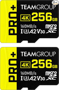 TEAMGROUP A2 Pro Plus Card 256GB x 2 Pack Micro SDXC UHS-I U3 A2 V30, R/W up to 160/110 MB/s for Nintendo-Switch, Gaming Devices, Tablets, Smartphones, 4K Shooting, with Adapter TPPMSDX256GIA2V3064