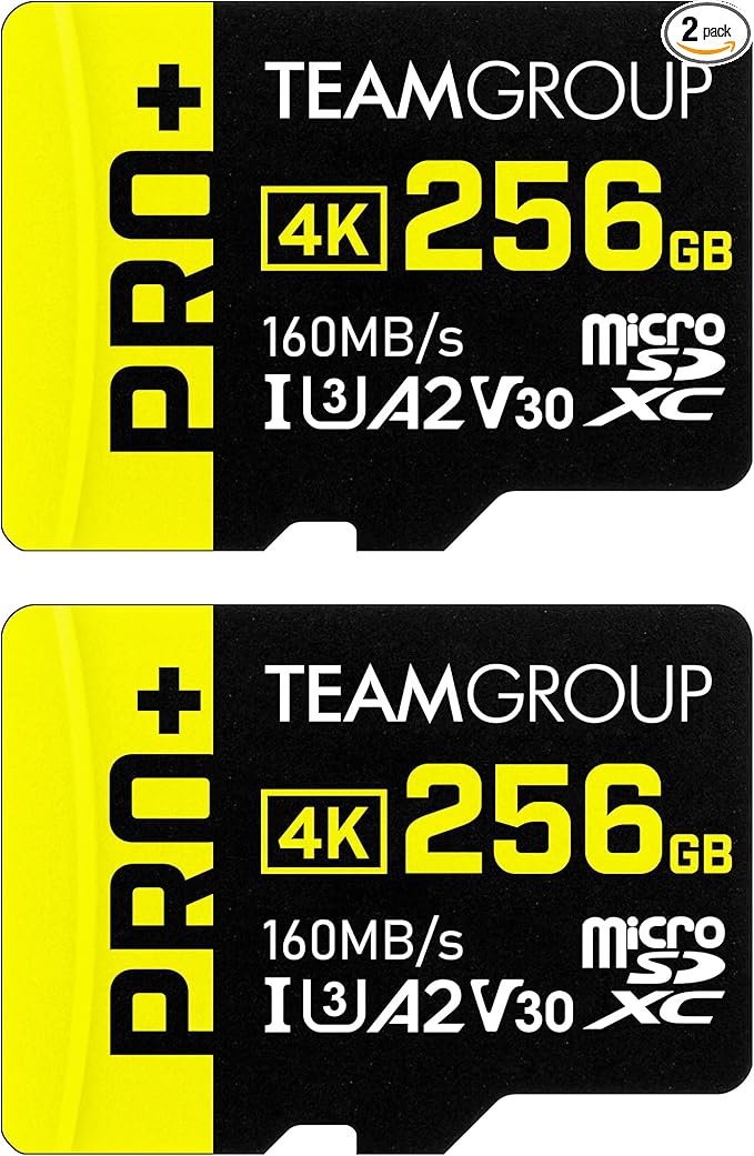 TEAMGROUP A2 Pro Plus Card 256GB x 2 Pack Micro SDXC UHS-I U3 A2 V30, R/W up to 160/110 MB/s for Nintendo-Switch, Gaming Devices, Tablets, Smartphones, 4K Shooting, with Adapter TPPMSDX256GIA2V3064
