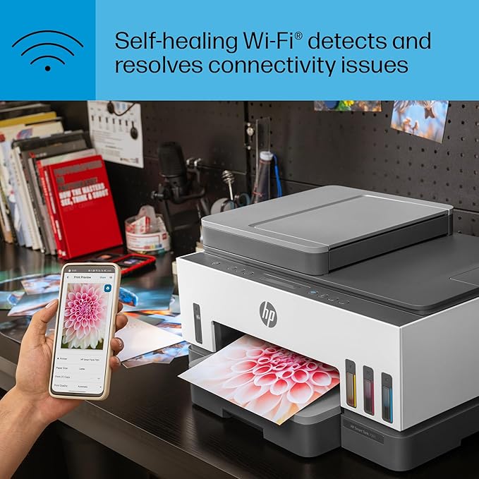 HP Smart Tank 7301 Wireless All-in-One Refillable Ink Tank Printer, Scanner, Copier with 2 years of ink included, Best for home office(28B70A)