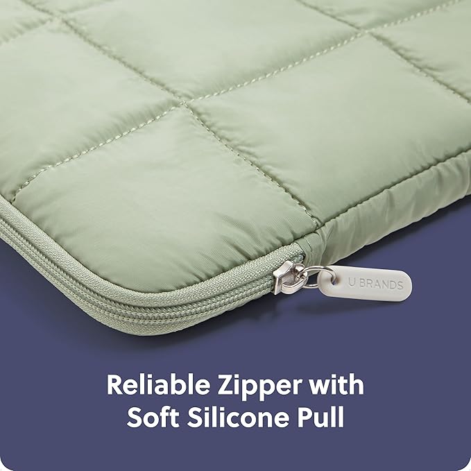 U Brands Nylon Puffer Zipping Medium Laptop Sleeve, 9.75" x 13", Computer Accessories, Laptop Bag for MacBook Pro, MacBook Air, Chromebook, HP Computer, Matcha Green
