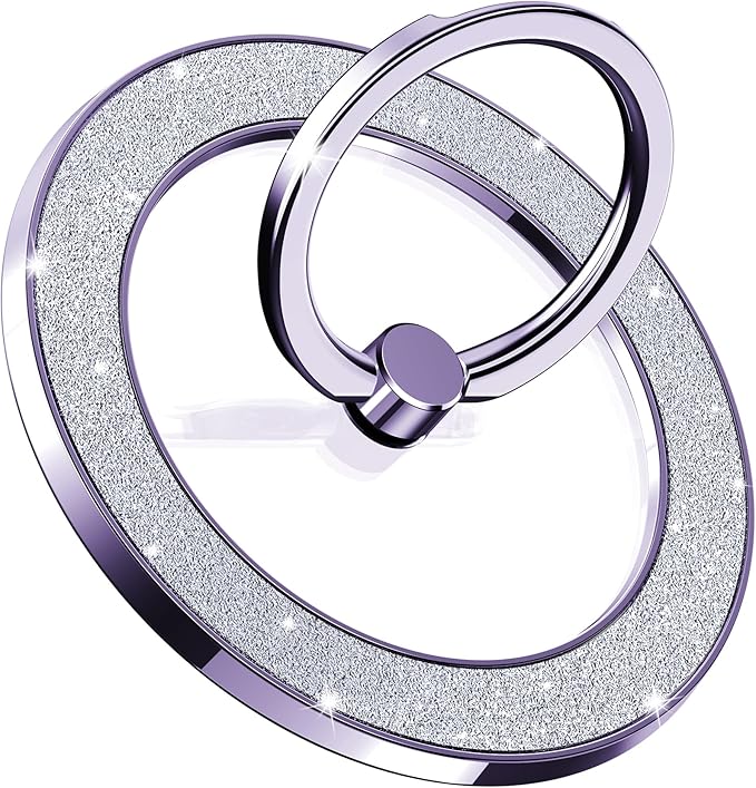 Magnetic Phone Ring Holder for MagSafe, Magnetic Phone Grip for iPhone, Compatible with iPhone MagSafe Wireless Charging. (Glitter Purple)