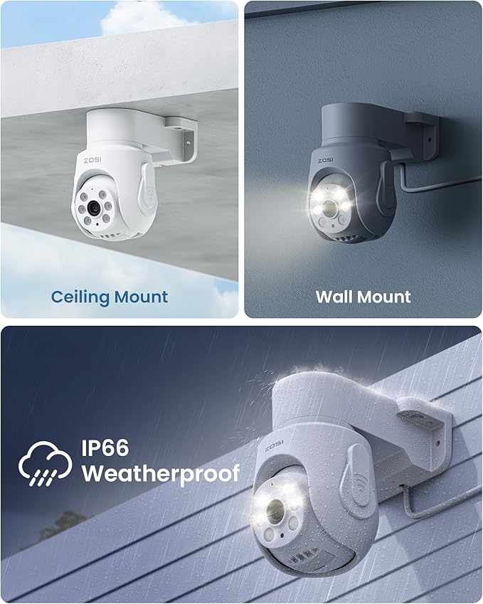 ZOSI 3K 5MP Plug-in Wired WiFi Security Camera, Wi-Fi 6 New Technology, PT Wireless Camera with Auto Track, AI Person Detect, Color Night Vision, Smart Light & Siren Alert, 2-Way Audio, Local Storage