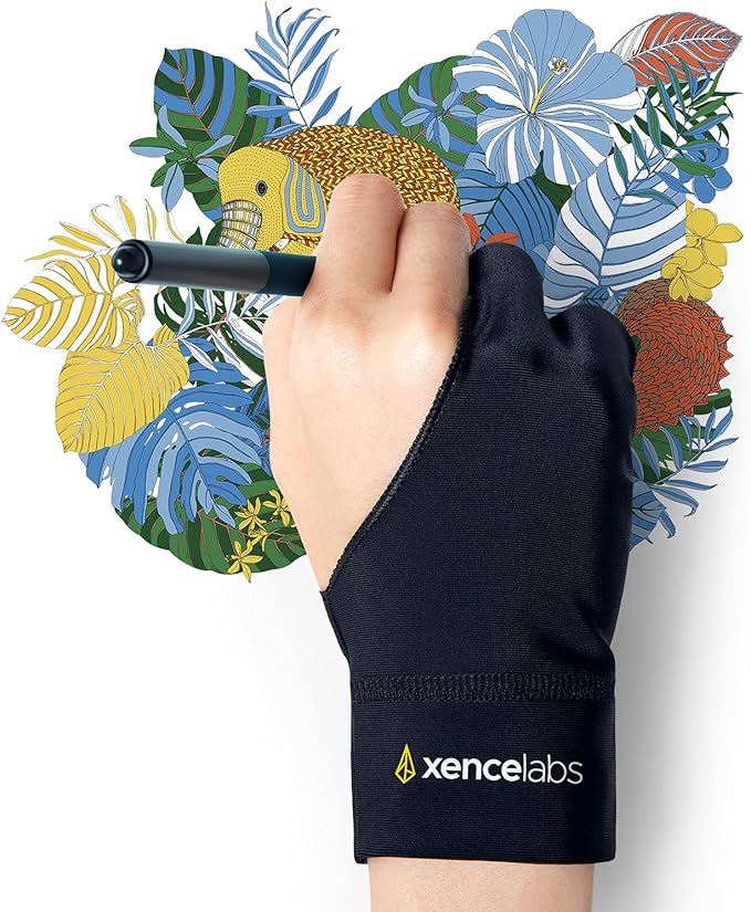 XENCELABS Drawing Glove, Breathable Artist Glove for Drawing Tablet, Two Fingers for Left Right Hand Black Size M