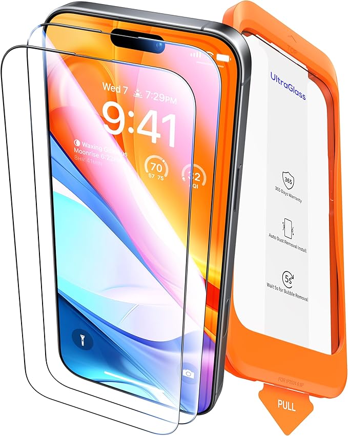 UltraGlass Unbreak Top 9H+ Glass for iPhone 16 Plus Screen Protector [12FT Military Grade Shatterproof] [Full Coverage] Tempered Glass [Longest Durable] 2 Pieces