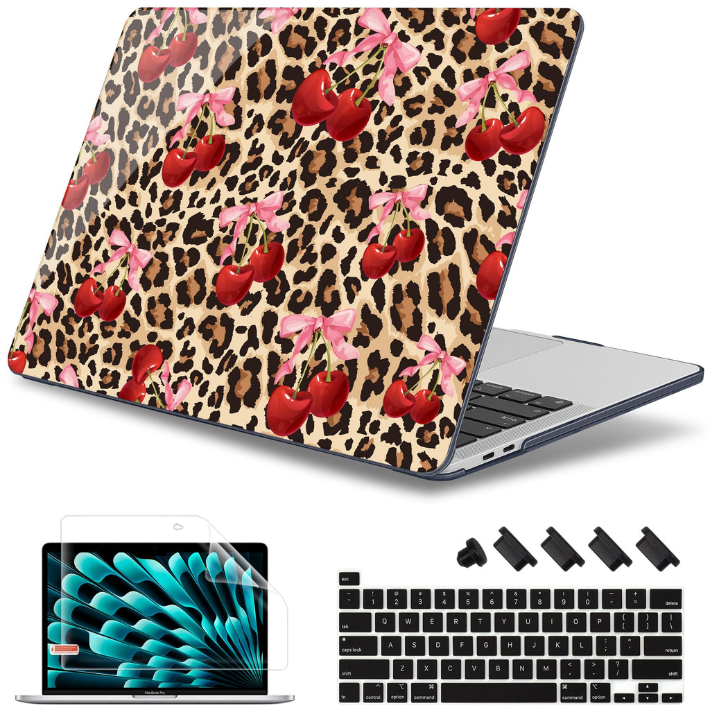 May Chen Case for MacBook Pro 13 inch M2 2023,2022,2021,2020 A2338 M1 A2251 A2289, Plastic Hard Shell Case for MacBook Pro 13" with Touch Bar Fits Touch ID, Cherry & Cheetah