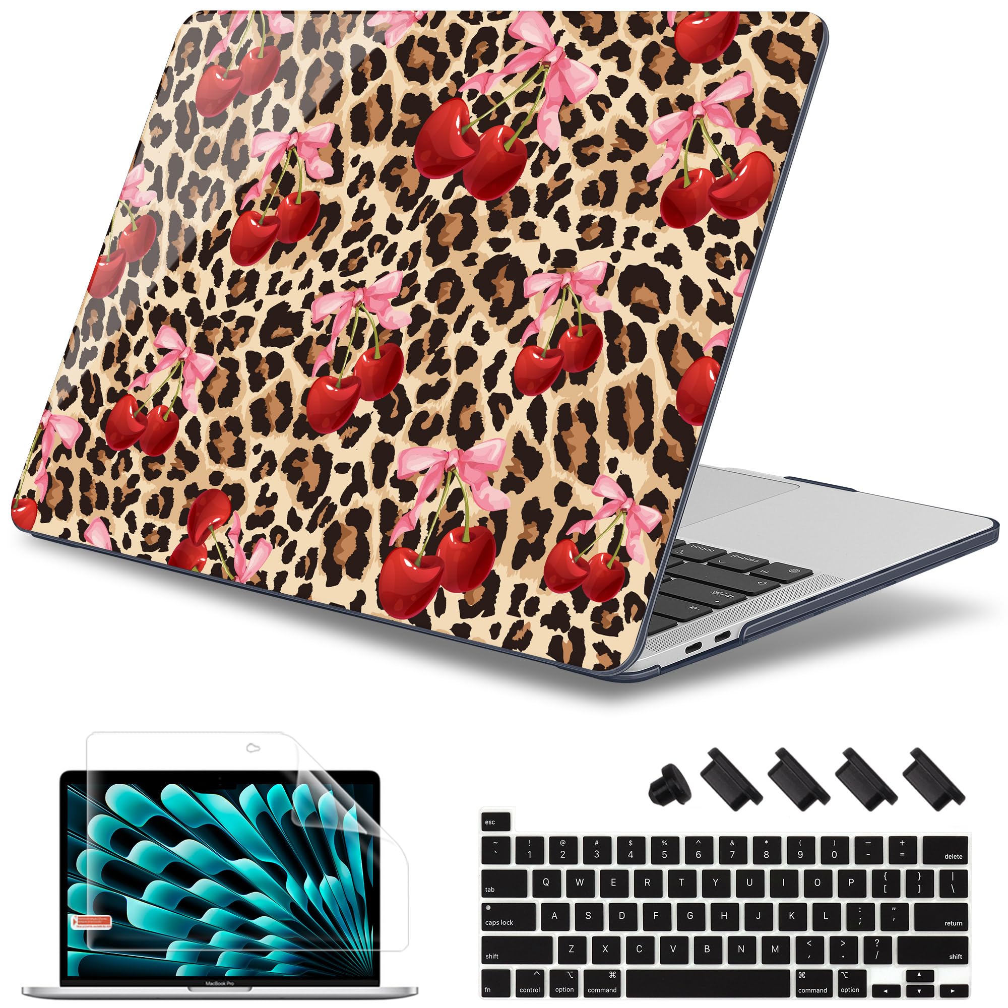May Chen Case for MacBook Pro 13 inch M2 2023,2022,2021,2020 A2338 M1 A2251 A2289, Plastic Hard Shell Case for MacBook Pro 13" with Touch Bar Fits Touch ID, Cherry & Cheetah