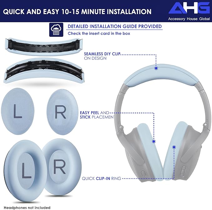 Replacement QC Ear Pad/Headband Pad Cushion. Compatible with Bose QuietComfort (2023) QC45 QCSE QC35 II Wireless Noise Cancelling Headphones (Moonstone Blue) Easy DIY Fit