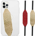 Phone Grip Strap - Pack of 2 Reversible Finger Holder for Phone Back, Customizable Anti-Slip Design, Wireless Charging Compatible Detachable Holder for iPhone - Gold & Red Alligator