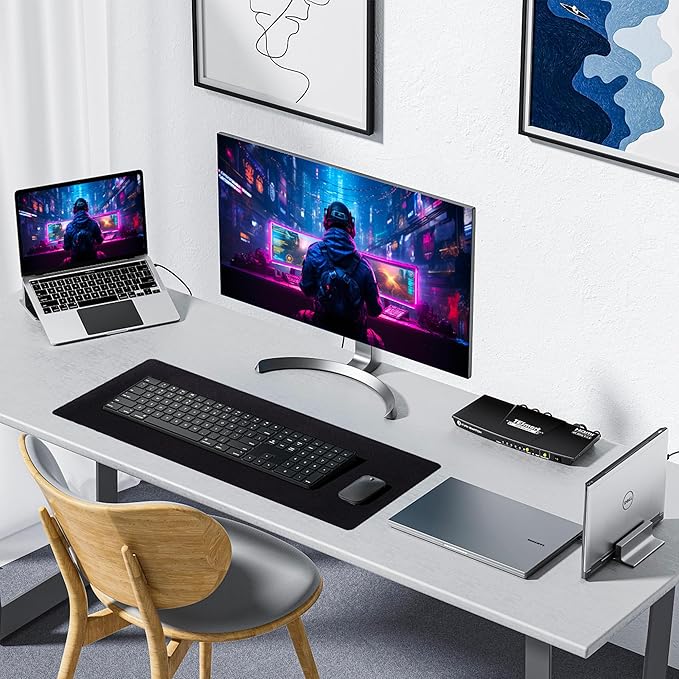 ALOANES Black Waterproof Desk Mat, Large, with Extended Mouse Mat, Office Desk Protector with Anti-Slip Base, Stitched Edge, Grain Jacquard Surface, Perfect for Gamer, Home, XL,11.81''x27.56''x0.12'