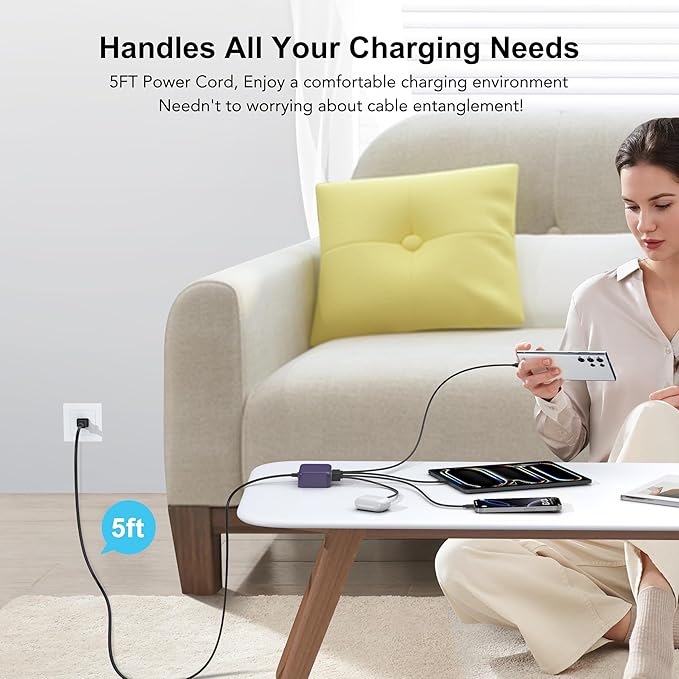 USB C Fast Charger 100W GaN 6 Port Type USB C Charging Station Hub Block Wall Charger Power Strip Adapter Plug Cube Brick 3 USB A for iPad iPhone 15 14 13 12 11 Pro Max Pixel Note Galaxy