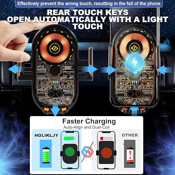 Wireless Car Charger, 15W Fast Charging Auto-Clamping Car Charger Phone Mount Air Vent Cell Phone Holder Compatible with iPhone 16 Pro Max/15/14/13/12/11, Samsung Galaxy S23/S22/S21/S20, etc