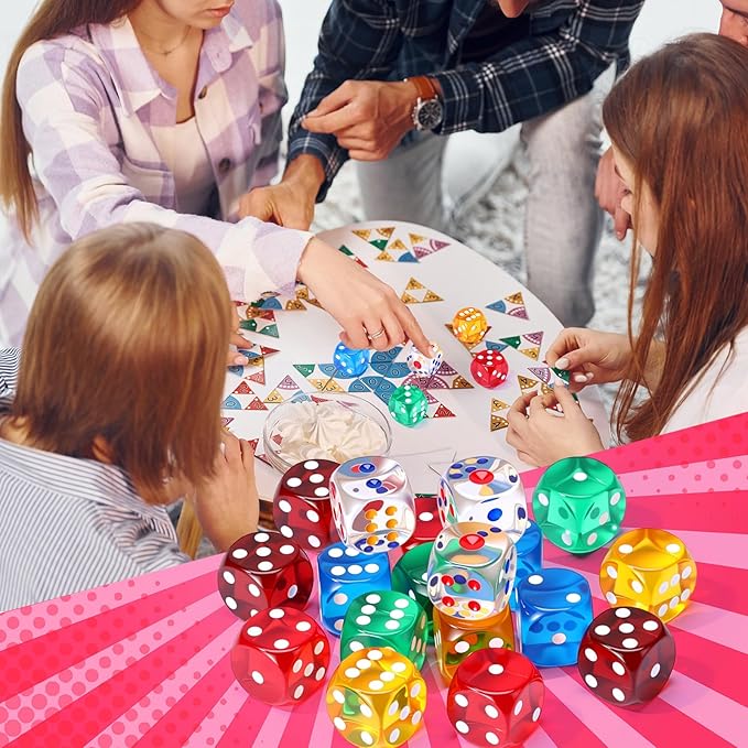 18 Pcs Casino Theme Party Dice Large Opaque Jumbo Acrylic D6 Dice for Casino, Craps, Table Games and Board Games(25 mm,Clear Color)