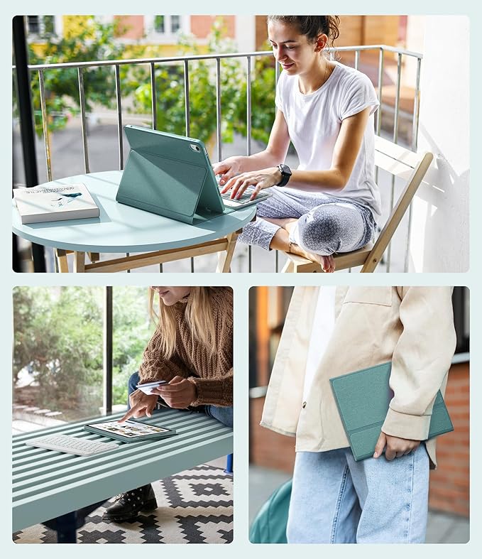 CHESONA Keyboard Case for iPad (A16) 11th/10th Generation (2025/2022), Detachable Wireless Keyboard, Stand Folio Keyboard Cover with Pencil Holder, Thin & Light (Lake Blue)