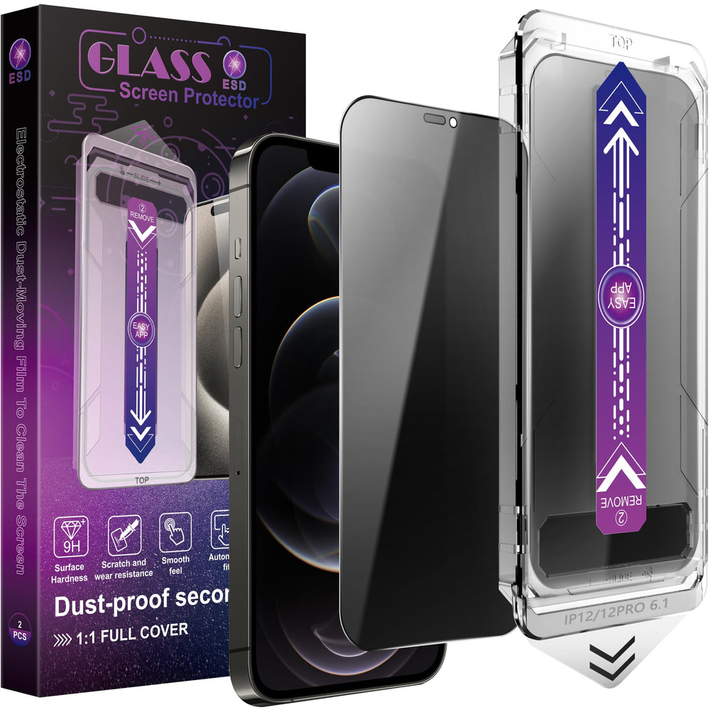 CHRYSHA 2-Pack Privacy Screen Protector for iPhone 12 Pro and iPhon 12 6.1-Inch, Auto Dust Removal, No Bubbles,Anti-Spy Tempered Glass Film, Easy Installation