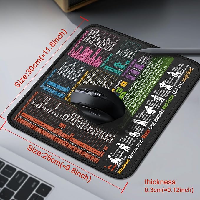 Mouse Pad for Windows Shortcuts – Small Window Cheat Sheet Desk Pad – 11.8"x9.8" Portable Computer Mousepad – Gaming, Office, Waterproof, Non-Slip, Stitched Edges