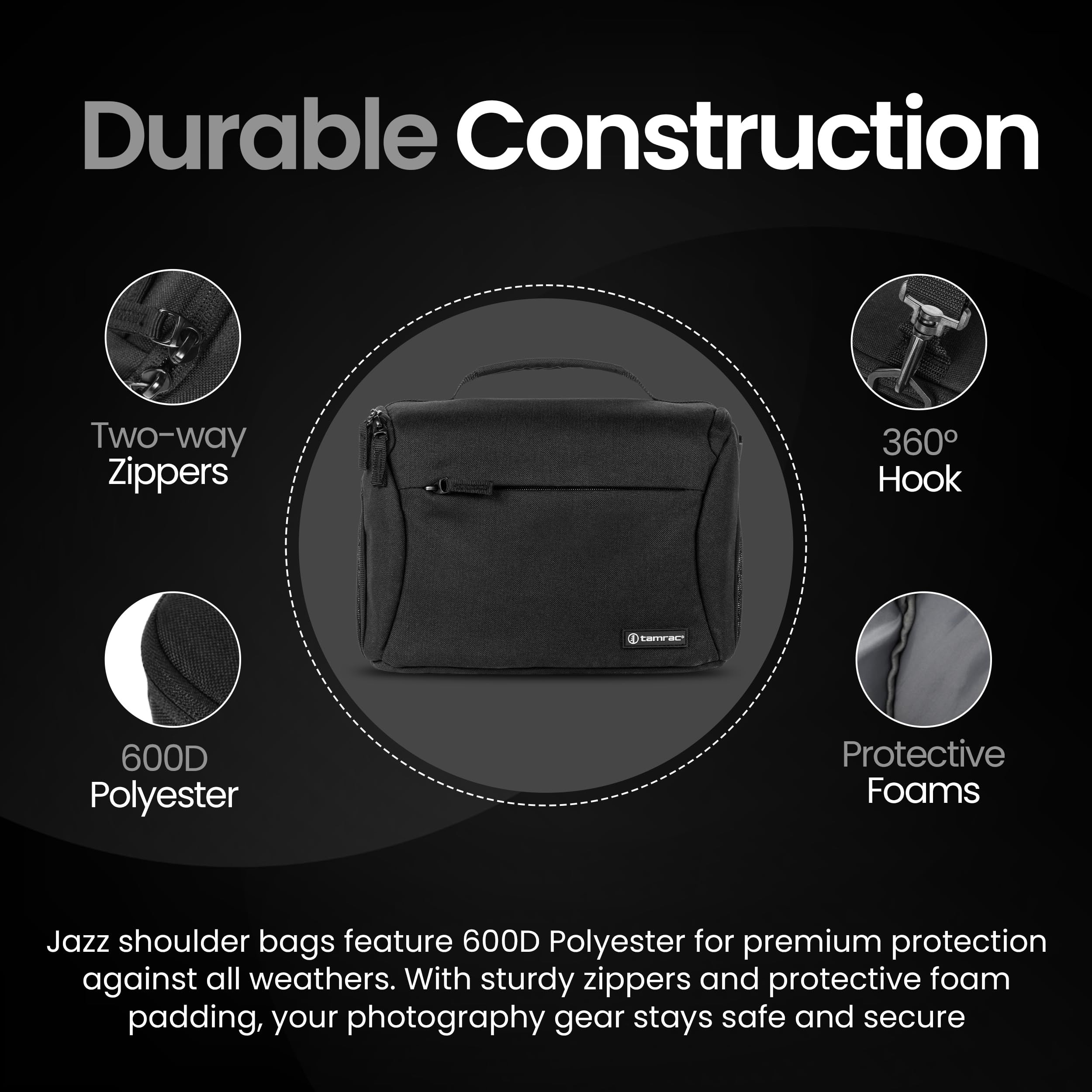 Tamrac Jazz 50 v2.0 Camera Bag for Photographers, Camera Case for Photography Accessories, Shoulder Bag for DSLR and Mirrorless Cameras, Crossbody Camera Bag, Travel Camera Carrying Case – Black