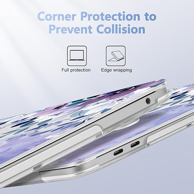 May Chen Compatible with MacBook Pro 13 inch Case 2022 2021 2020 Release Models A2338 M2 M1 A2251 A2289, Plastic Hard Shell Case for MacBook Pro 13 Inch with Touch Bar, Watercolor Purple Floral