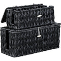Coeusy Black Cable Management Box,2 Pack Large & Medium Rattan Cable Organizer Box for Power Strip,2 Open Slots Cords Hider Box for TV Wires, Computer, Router, USB Hub and Under Desk Power Strip