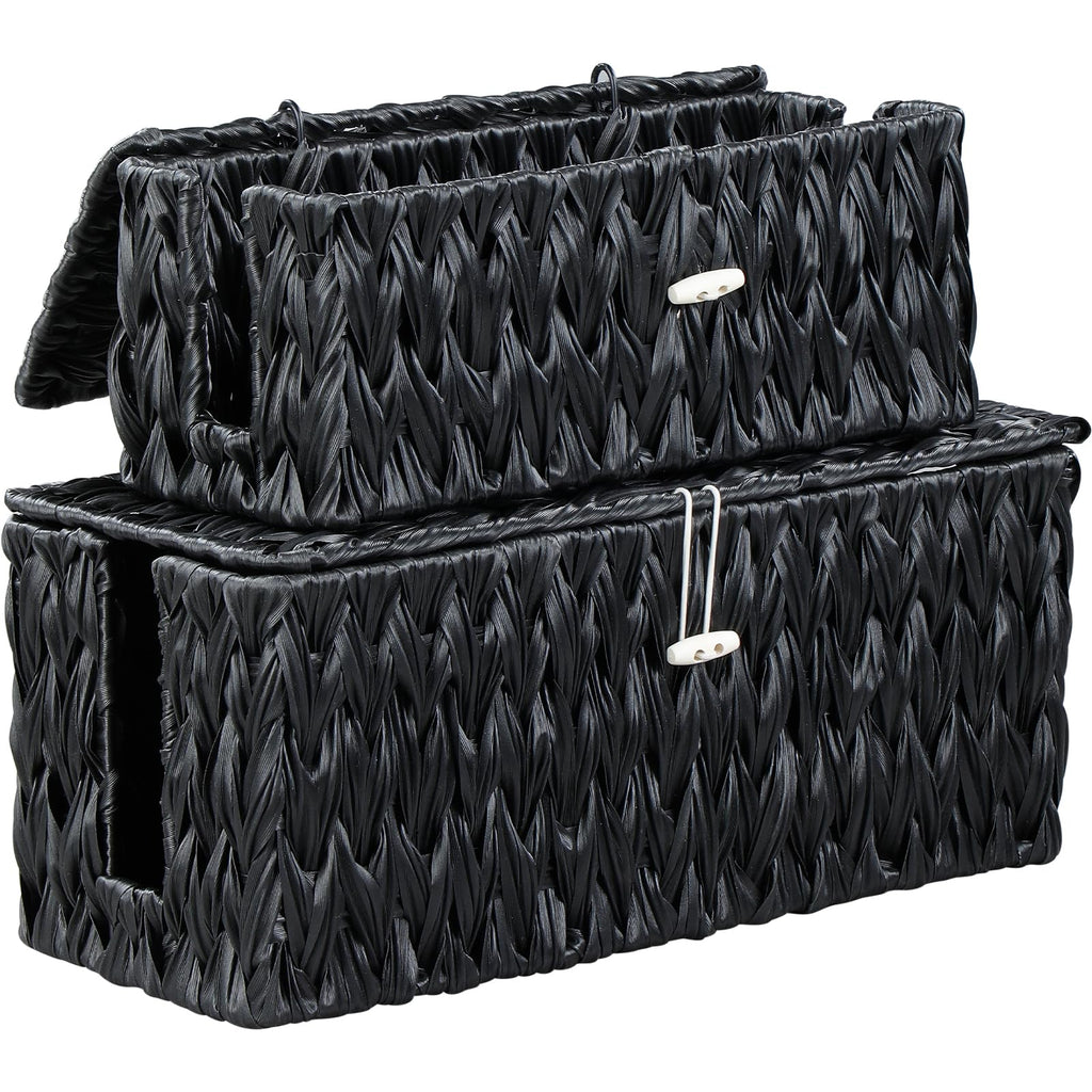 Coeusy Black Cable Management Box,2 Pack Large & Medium Rattan Cable Organizer Box for Power Strip,2 Open Slots Cords Hider Box for TV Wires, Computer, Router, USB Hub and Under Desk Power Strip