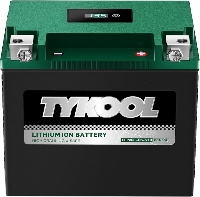 TYKOOL YIX30L-BS-STD (YTX30L-BS),650CCA, Lithium LiFePO4 Motorcycle Battery 12v,Digital Readout,Fits for BMW,Harley Davidson; ATV,UTV,Snowmobile,Compatible for Polaris,BRP (Can-Am),Arctic Cat
