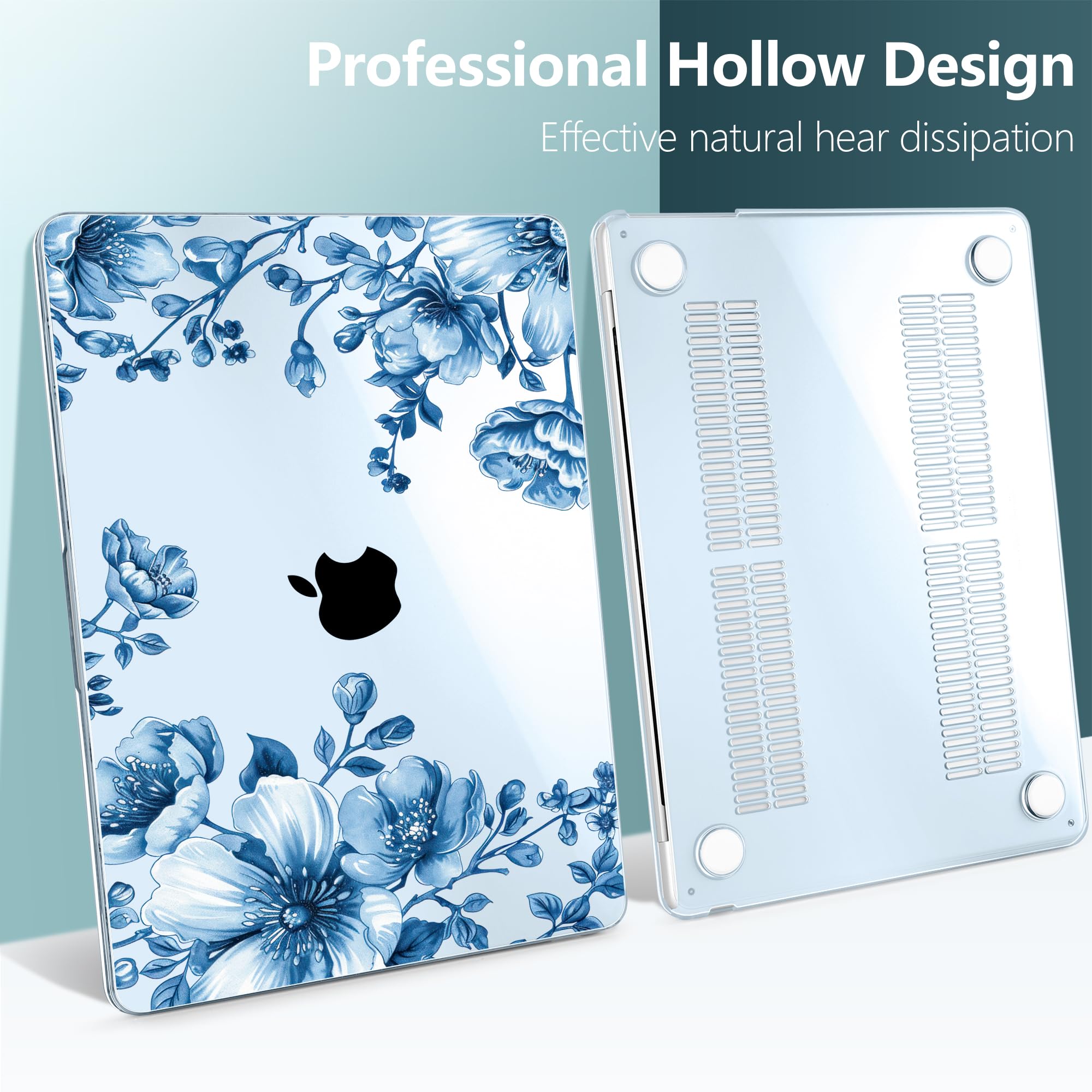 TWOLSKOO Compatible with MacBook Air 13 inch Case M5 2026 M4 2025 M3 M2 2024-2022 A3449 A3240 A3113 A2681, Plastic Hard Shell & Keyboard Cover for MacBook Air 13.6 inch Case, Blue Chinoiserie