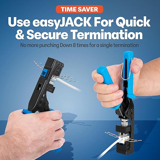 Everest 90° Angled RJ45 Cat5e Keystone Jacks 10-Pack in Blue - Slim Profile Female RJ45 Connectors - Cat 5e Keystone Jack - Compatible with 90° Angled Speed Termination Tool - easyJACK (B094WB91H3)