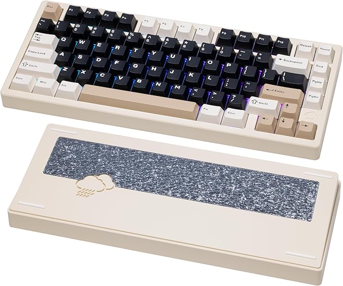 KEEBMONKEY WOBKEY Rainy 75 CNC Aluminum HMX/JWK/Cocoa Switches Triple-Mode Connectivity Mechanical Keyboard with Superior Acoustics, RGB/PP/Mirrored Glass/3500mAh/Violet Switch (Standard - White)