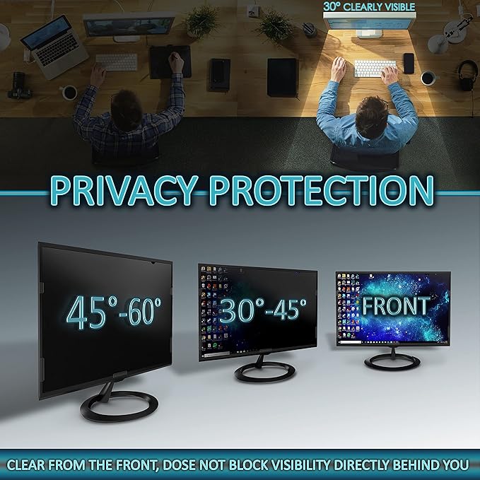 Privacy Screen Filter for 19 inches Desktop Computer Monitor, Screen Protector size is 16.1 inch width x 10.1 inch height. Anti Blue Light and Anti Glare