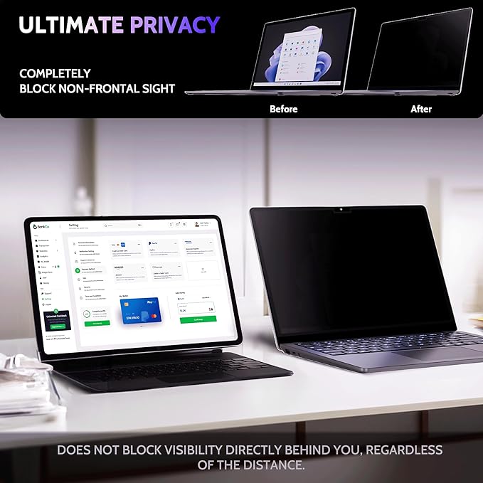 Privacy Screen for 13.8 Inch Surface Laptop 7, MagicSuction™ Removable Anti Spy Black Protector, Glare Blue Light Filter for Microsoft Laptop Computer Monitor