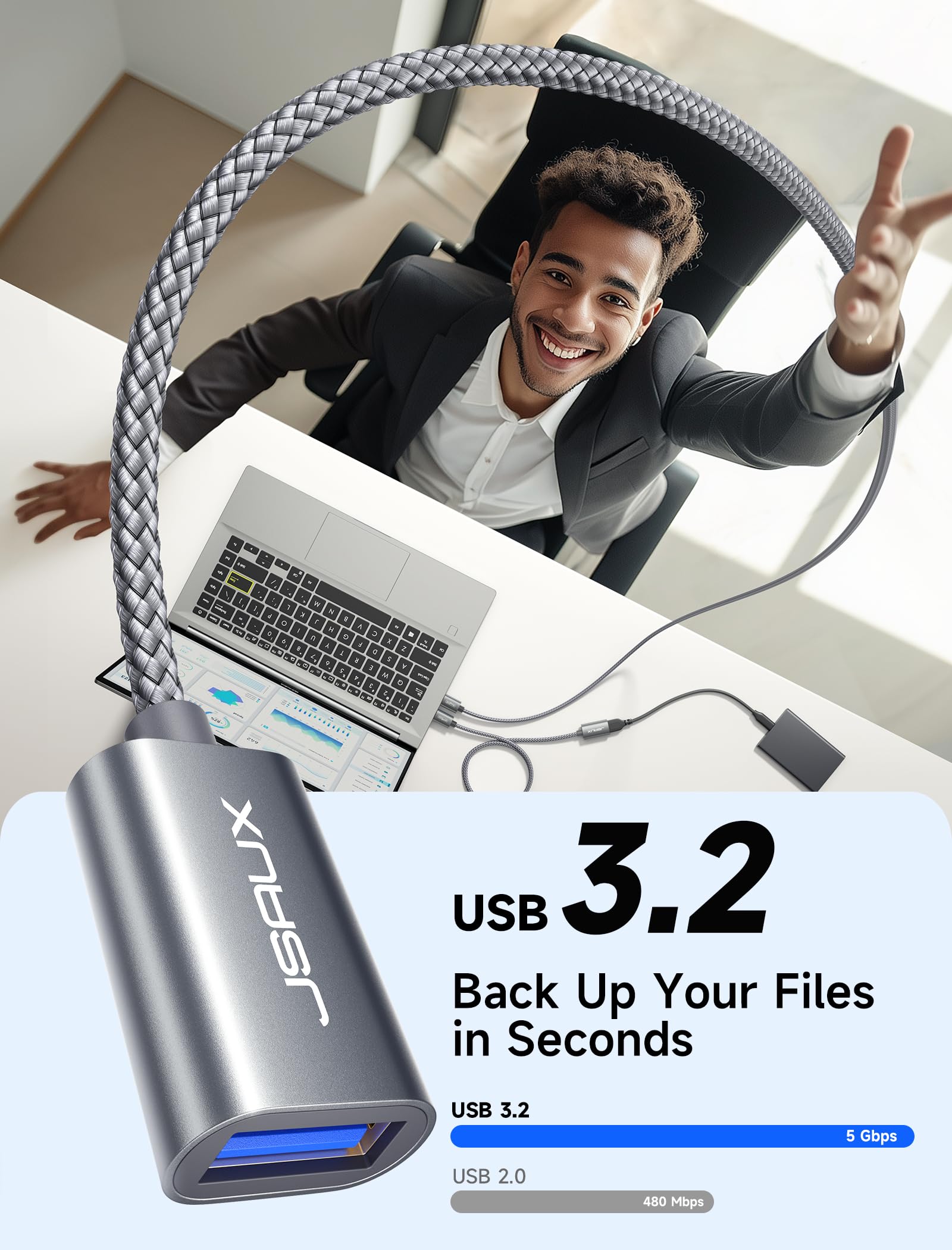 USB 3.0 Extension Cable 6.6FT, JSAUX USB A Male to Female Extension Cord Durable Braided Material Fast Data Transfer Compatible with USB Keyboard, Flash Drive, Hard Drive, Playstation, Xbox, Oculus VR