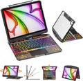 GUSGU Transparent Case with Wireless Keyboard for iPad 10.2-in (7th, 8th, and 9th Gen), 7 Colors Backlight, Trackpad, 360°Rotating Stand, Tech Style