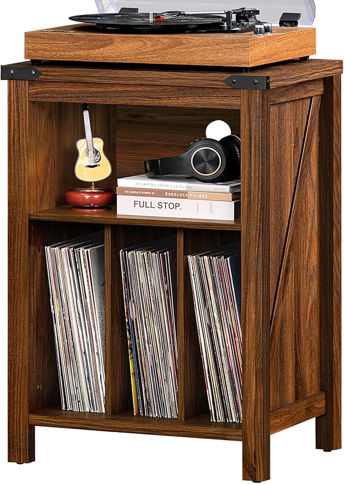 Record Player Stand with Vinyl Record Storage Holds up to 160 Albums,Large Wood Record Player Table，Brown Turntable Stand Cabinet Dispaly Shelf for Living Room,Bedroom,Office