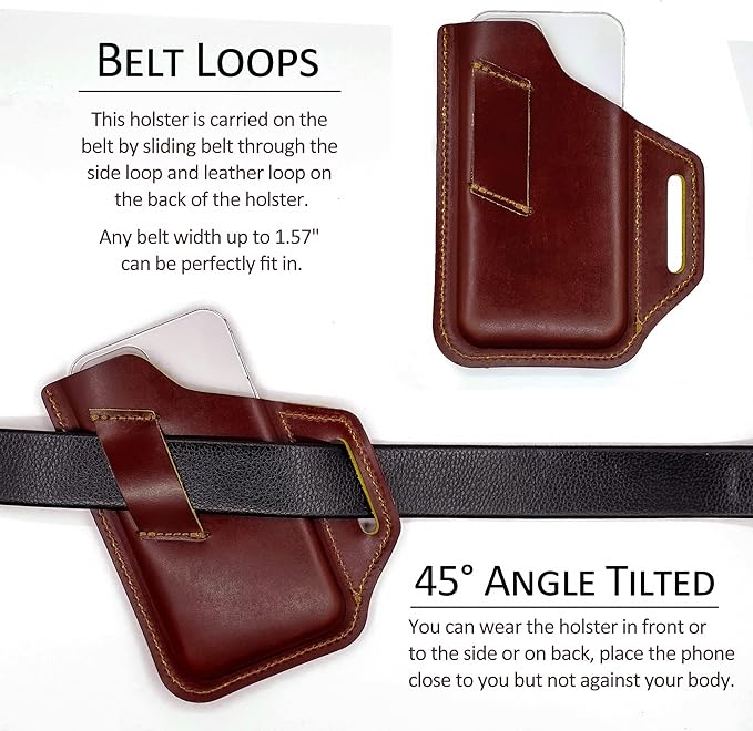 TobbinGear Leather Belt Phone Pouch, Leather Cell Phone Holster, Universal Phone Case with Belt Loops, for Men and Women Large Coffee