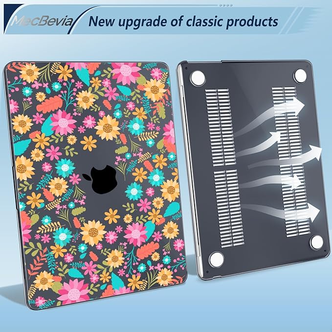Compatible with MacBook Air 15 inch Case, M4 A3241/M3 A3114/M2 A2941 (Released 2025 to 2023), Hard Shell, Keyboard Cover, Screen Protector, Webcam Cover & Type-C Adapter, Colorful Flowers