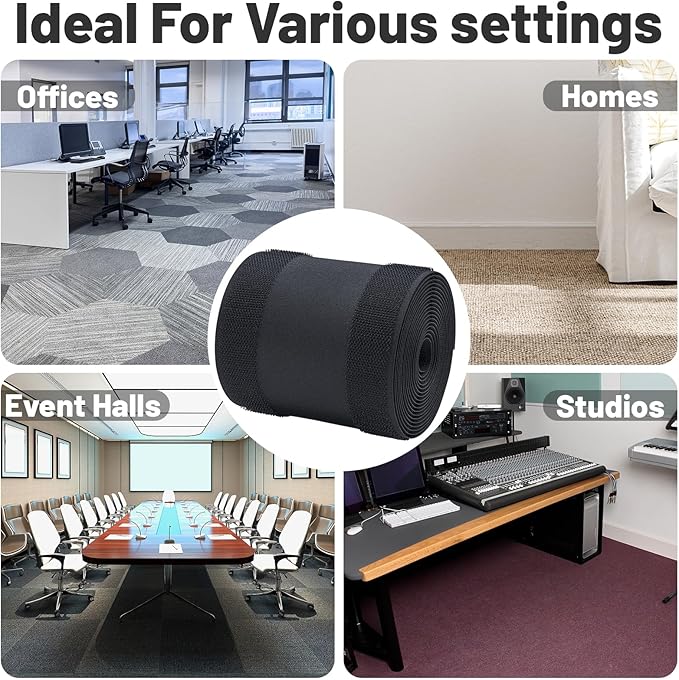 IHKFILAN Carpet Cord Cover Carpet Cable Management Under Desk Cable Grip Strip Black Hook and Loop Tape Cable Polyester Cover Protect Cables to Prevent Tripping Over Wires for Homes & Office(10ft)