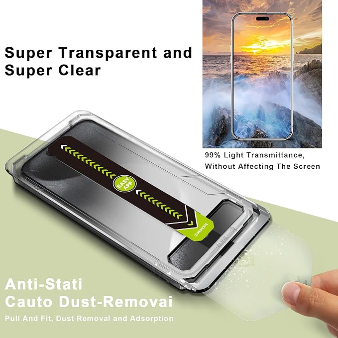 [2-Pack Ultra HD Clear Screen Protector for iPhone 14 Pro Max/15 Plus/16 Plus (6.7-Inch),9H Tempered Glass,Full Coverage,Anti-Fingerprint,Auto Dust Removal,Bubble-Free,Easy Installation