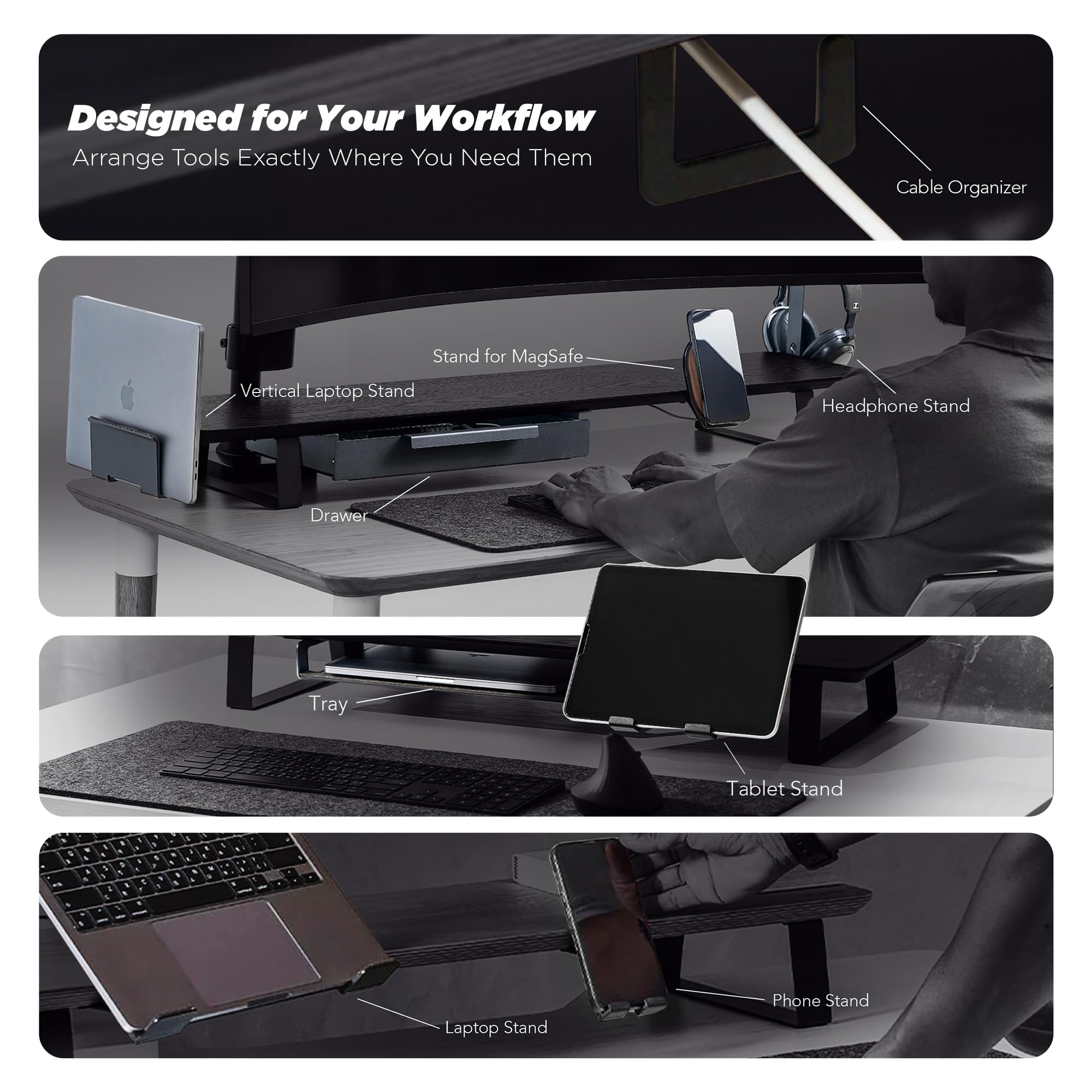 ULTRARM Moodular Laptop Tray Stand Add-On for Slide Rails, Do Not Use Alone