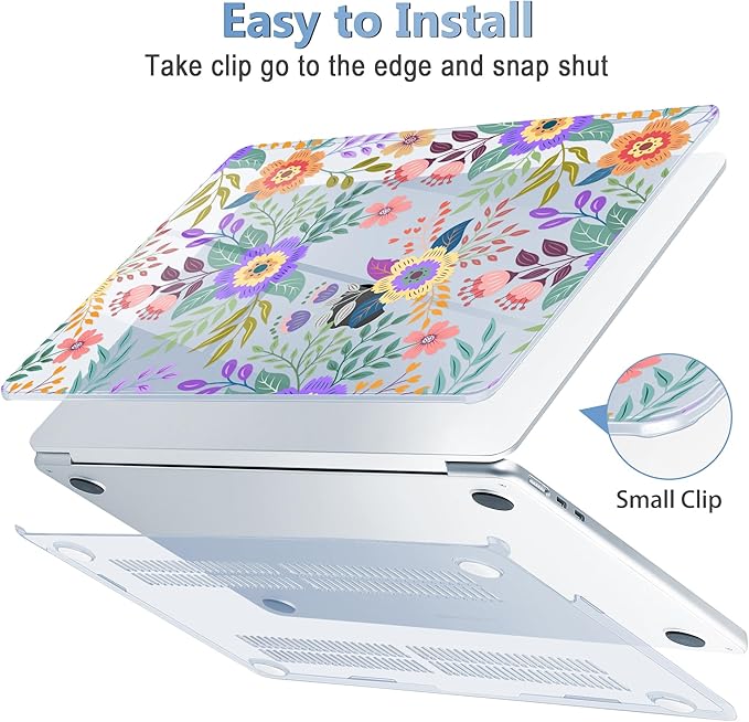Mektron for 2025 MacBook Air 15 inch M4 Case A3241/ 2024 M3 A3114/ 2023 A2941 M2 Hard Printed Case with 15.3 Liquid Retina Display Touch ID, Plastic Hard Cover & Keyboard Skin- Floral C139-Blue
