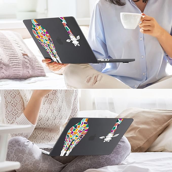 May Chen Compatible with MacBook Pro 13 inch Case 2022 2021 2020 Release Models A2338 M2 M1 A2251 A2289, Plastic Hard Shell Case Keyboard Cover for Mac Pro 13" with Touch Bar, Black Smile Giraffe