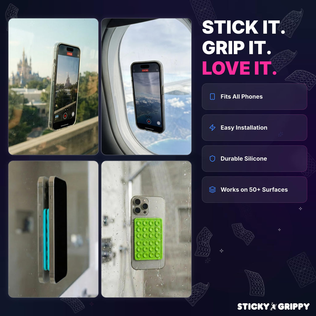 StickyGrippy Suction Phone Case Mount, Sillicon Adhesive Phone Accessory for iPhone and Android, Hands-Free Strong Grip Mirror Shower Phone Holder, Tiktok Videos and Selfies (Green)
