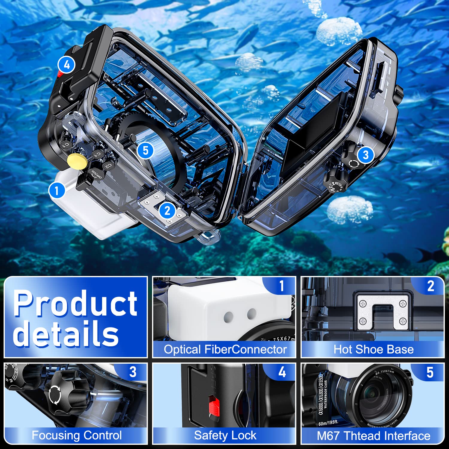 Sea frogs Waterproof Camera Housing Compatible with Sony A6300/A6500
